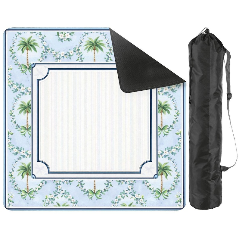 Tapete de Mahjong con Palmera de 33 x 33 cm con Base Antideslizante / Tapete de Mahjong Azul Costero / Tapete de Mahjong de Viaje con Bolsa de Transporte / Regalo de Mahjong imagen 4