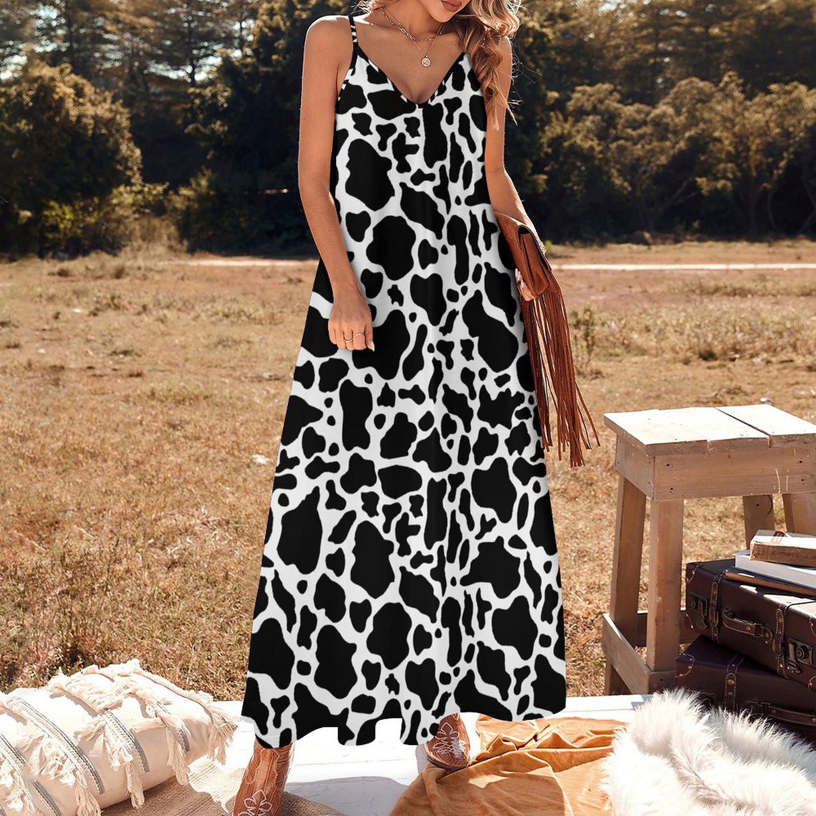 cow print prom dress ASOS DESIGN satin V-neck strappy maxi dress in cow print in cow print