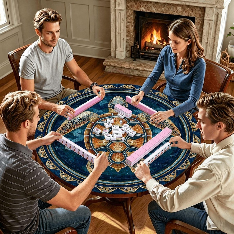 Sea Turtle Mahjong Mat 42 Inch Round, Coastal Mahjong Table Mat, Ocean Turtle Game Mat, Beach House Mahjong Decor, Mahjong Accessories Gift image 6