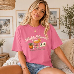 Mahj & Mimosas Tee | Mahjong Tiles, Orange Cocktail Graphic image 2