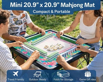 Mini Mahjong Mat 20.9x20.9 Foldable | Portable Travel Game Mat | Non Slip Mahjong Table Cover | Compact Card & Tile Game Mat