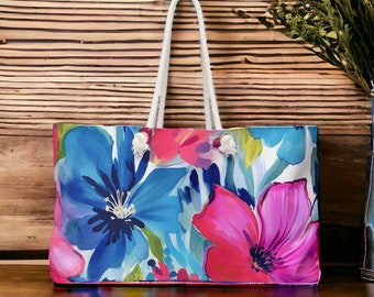 Floral Weekender Bag, Beach Bag, Beach tote, bridal gift, Bridal party gift, Mom gift