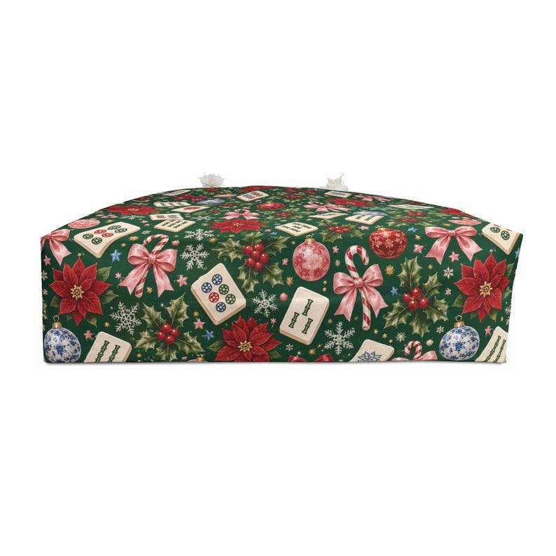 Christmas Mahjong Bag, Holiday Mahjong Storage Tote, 24 x 13 Inch Mahjong Rack Bag, Poinsettia Tile Game Gift image 6
