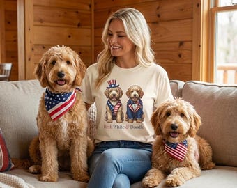 Patriotic Goldendoodle T-Shirt, Labradoodle 4th of July Shirt, Comfort Colors Dog Lover Gift, Red White and Doodle USA Tee