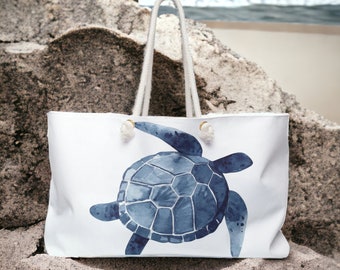 Blue Sea Turtle Weekender Bag, Beach Bag, Beach Tote, Getaway bag,Craft Tote , Gift for Teacher