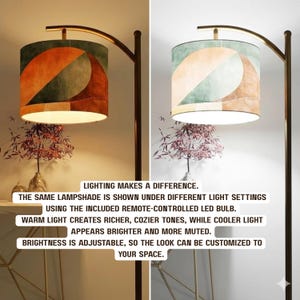 Contemporary Boho Design Arc Floor Lamp, Geometric Shape in Earth Tones, (Made in USA), Home Lighting Decor, Standing Lamp image 2