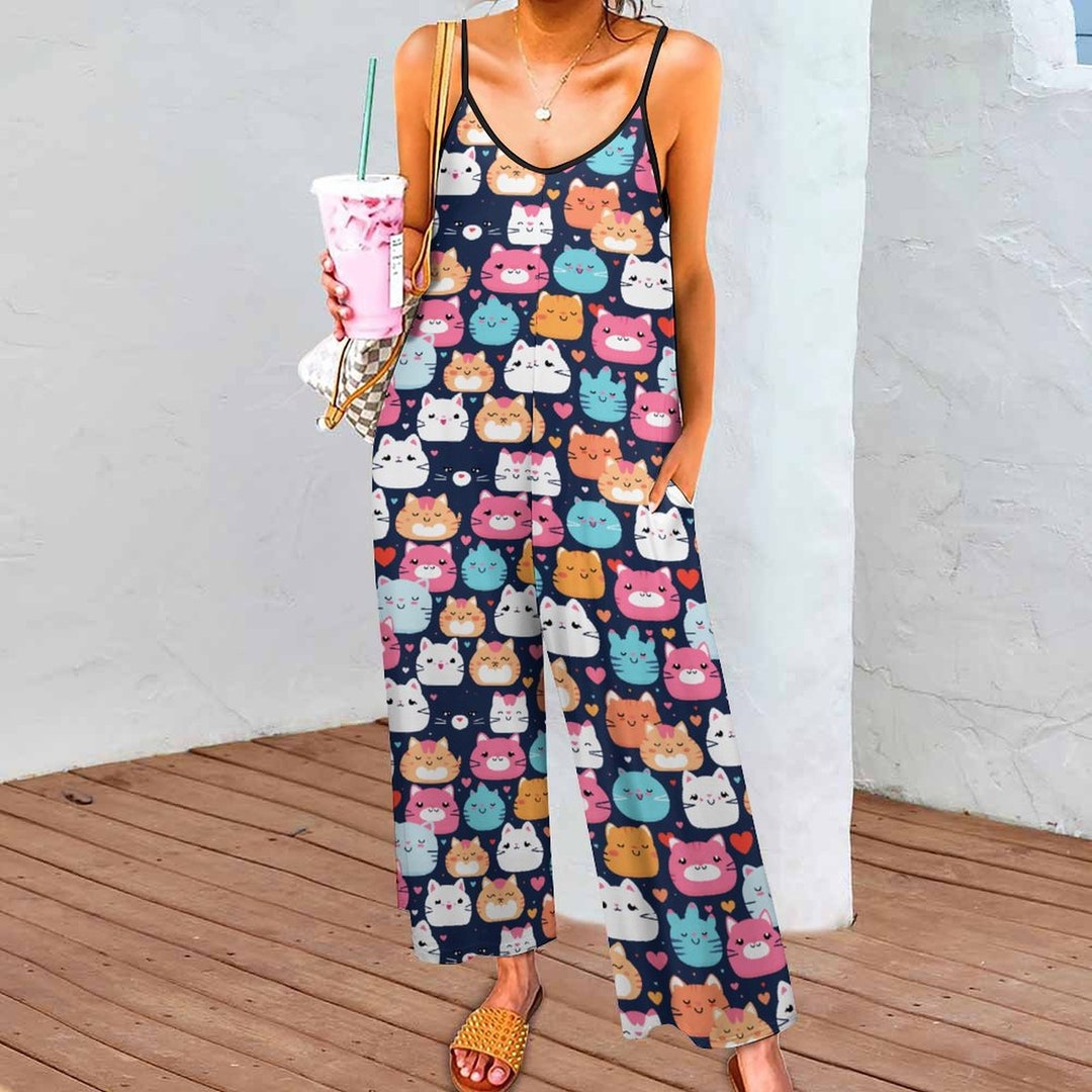 Cartoon Cats Suspender Jumpsuit (all-over Printing), Trendy Style ...