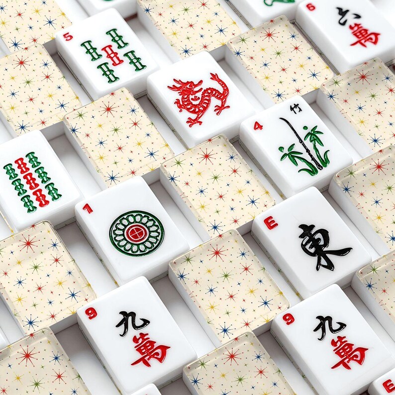 Custom American Mahjong Tiles Retro Starburst | 166 Piece Mahjong Set with Jokers | Mid Century Mahjong Tiles | Atomic Mahjong Accessories image 7
