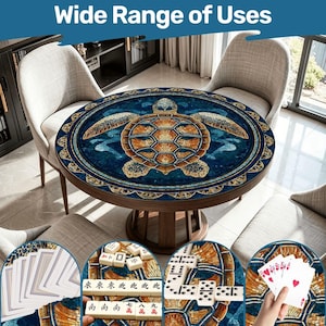 Sea Turtle Mahjong Mat 42 Inch Round, Coastal Mahjong Table Mat, Ocean Turtle Game Mat, Beach House Mahjong Decor, Mahjong Accessories Gift image 1