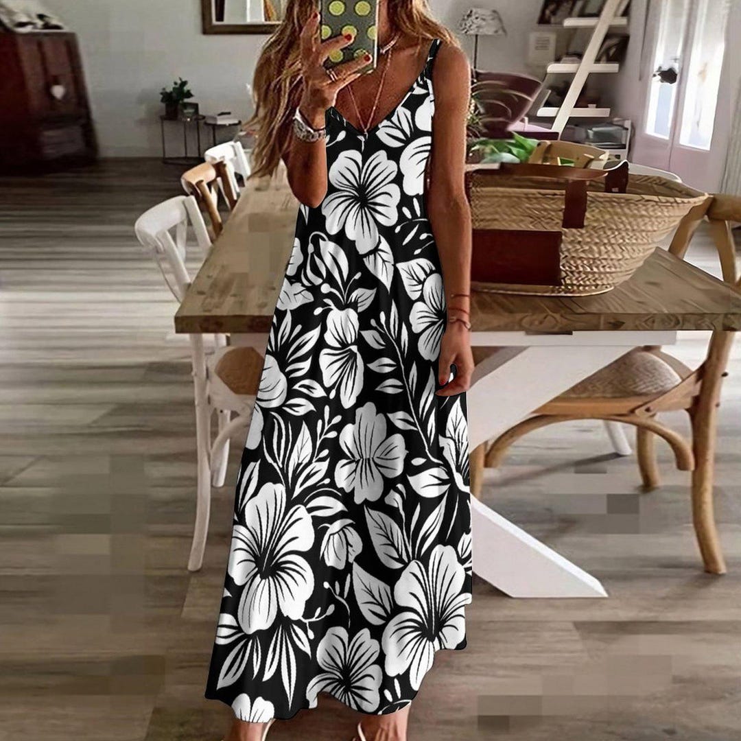 black and white boho maxi dress Meera Boho Tiered Maxi Dress in Black and White
