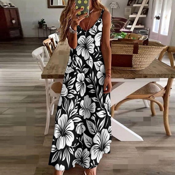 loose fit dresses Loose Linen Maxi Dress from NikkaPlace