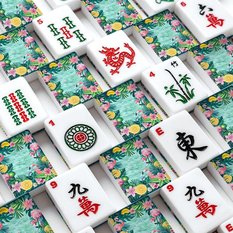 Tropical Flamingo Mahjong Tiles Set, American Mahjong Set 166 Tiles with Jokers, Preppy Palm Beach Mahjong Game, Acrylic Mahjong Gift Set image 5