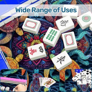 Sea Turtle Mahjong Mat 42Inch Round Game Mat, Coastal Mahjong Table Cover, Ocean Turtle Game Night Decor,Non Slip Rubber Backed Mat with Bag image 7