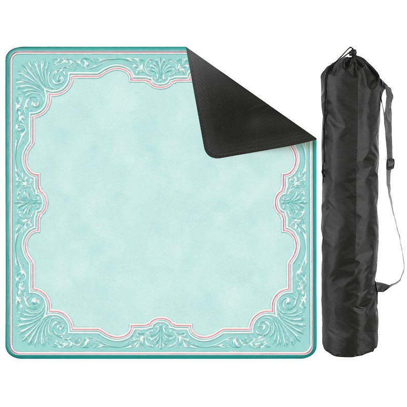 Pink & Aqua Mahjong Mat 31.5 x 31.5, Mahjong Table Mat,Coastal Mahjong Mat, Preppy Mahjong Accessories, American Mahjong Gift,Mah Jongg gift image 2