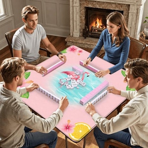Pink Flamingo Mahjong Mat, Tropical Mahjong Table Mat, Coastal Game Night Decor, Hibiscus Mahjong Cover, Beach Mahjong Accessory, 31.5 Inch image 8