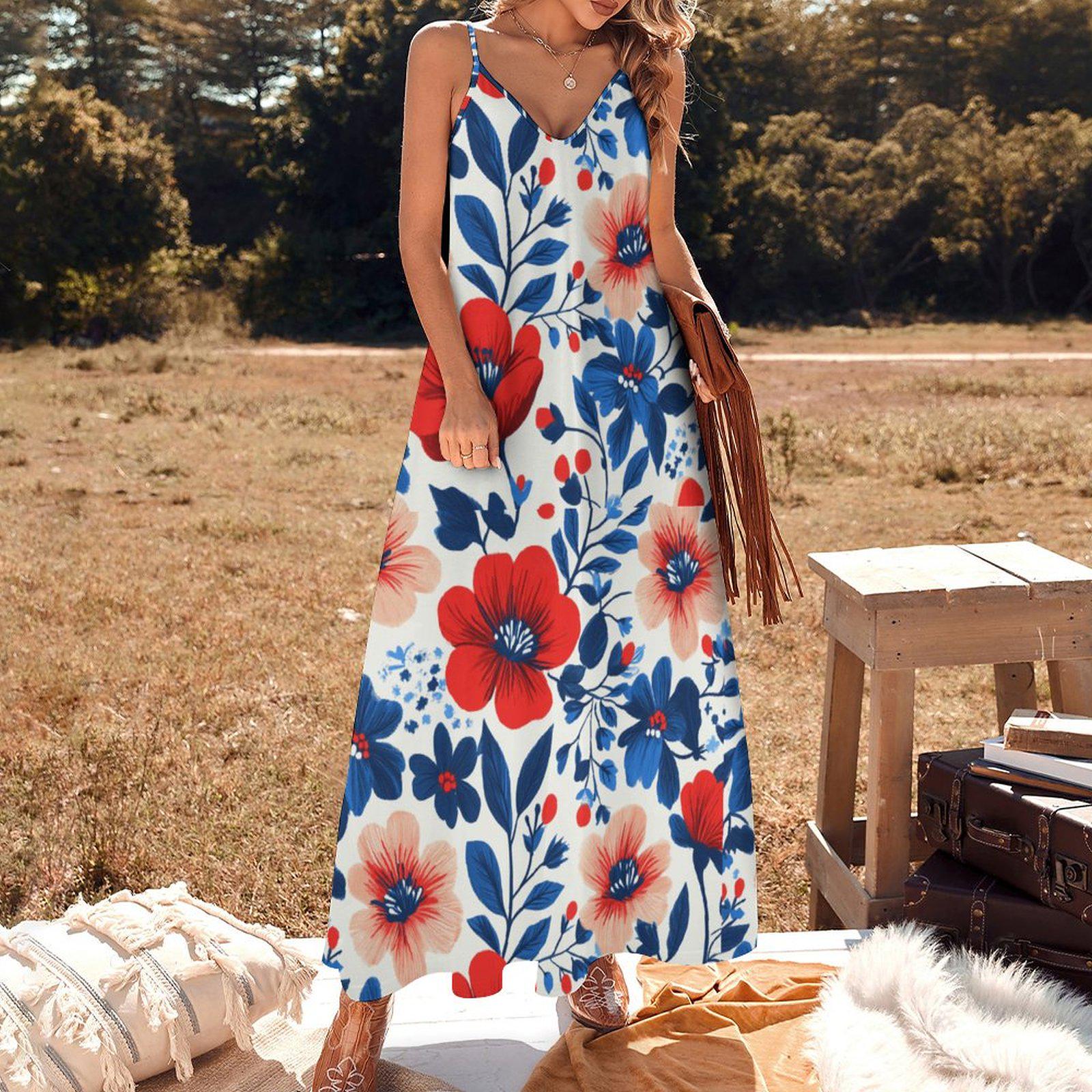 maxi dresses red white and blue Red White Blue Floral Maxi Dress