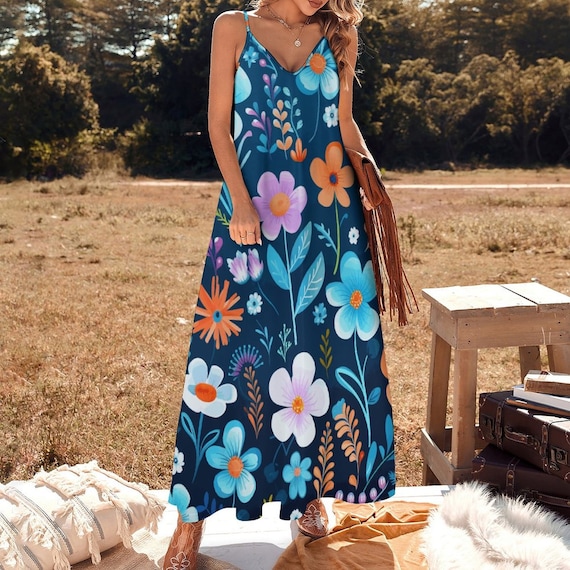 sleeveless ankle length dress Halter Blue Sleeveless Ankle Length Wedding Guest Dress, Blue / XL main image 0