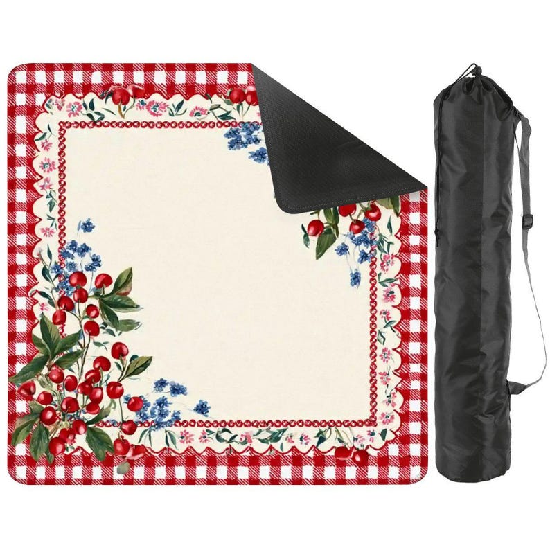 Christmas Mahjong Mat, Holiday Mahjong Table Mat, Red Gingham Cherry Border Mahjong Mat, Personalized Mahjong Gift, Foldable Travel Game Mat image 3