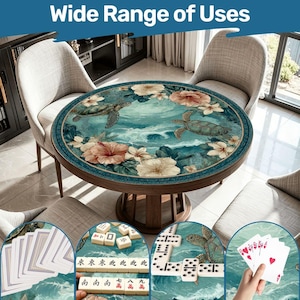 Sea Turtle Mahjong Mat, Coastal Round Mahjong Table Mat 42 Inch, Tropical Ocean Game Mat, Beach House Mahjong Decor, Poker Table Cover Bild 1