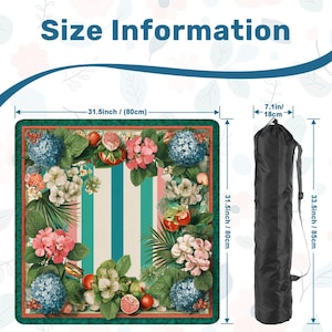 Coastal Mahjong Mat 31.5x31.5, Tropical Floral Mahjong Table Cover, Hydrangea Mahjong Game Mat, Preppy Palm Beach Mahjong Accessories image 6