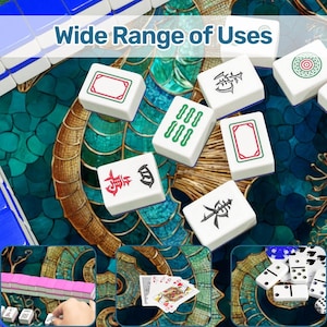 Seahorse Mahjong Mat Round 42 Inch, Coastal Ocean Game Mat, Blue Teal Seahorse Table Cover, Mahjong Table Pad, Poker Mat, Playing Surface afbeelding 7