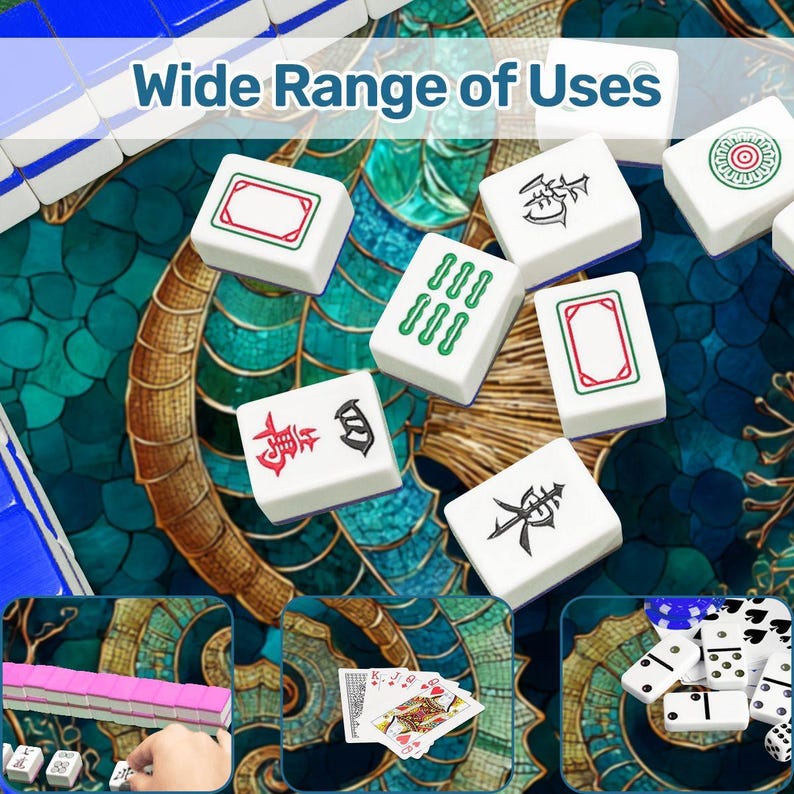 Seahorse Mahjong Mat Round 42 Inch, Coastal Ocean Game Mat, Blue Teal Seahorse Table Cover, Mahjong Table Pad, Poker Mat, Playing Surface afbeelding 7
