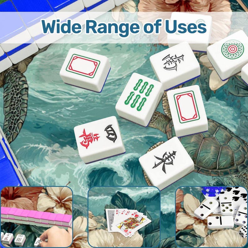 Sea Turtle Mahjong Mat, Coastal Round Mahjong Table Mat 42 Inch, Tropical Ocean Game Mat, Beach House Mahjong Decor, Poker Table Cover Bild 7