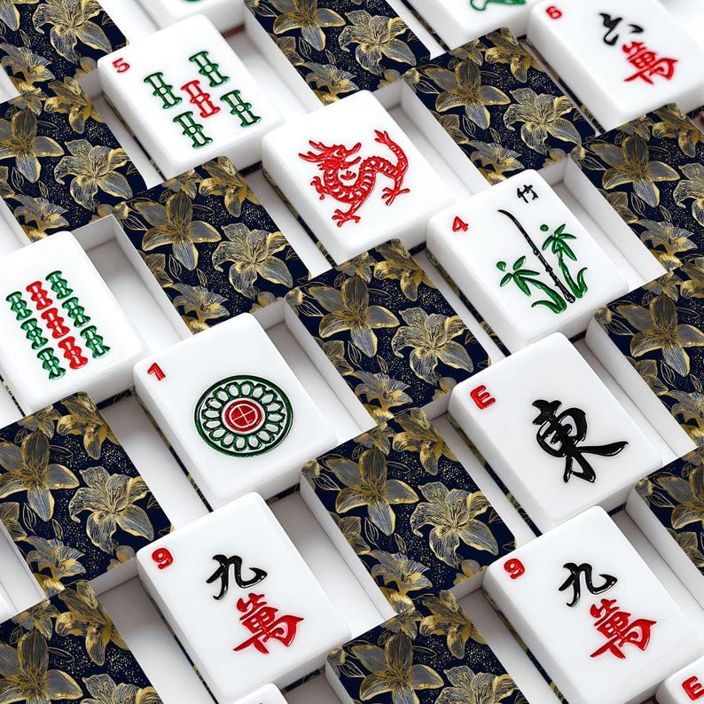 Navy Gold Floral Mahjong Tile Set 166 Pieces, American Mahjong Tiles with Jokers, Luxury Mahjong Set, Modern Mahjong Gift Bild 7