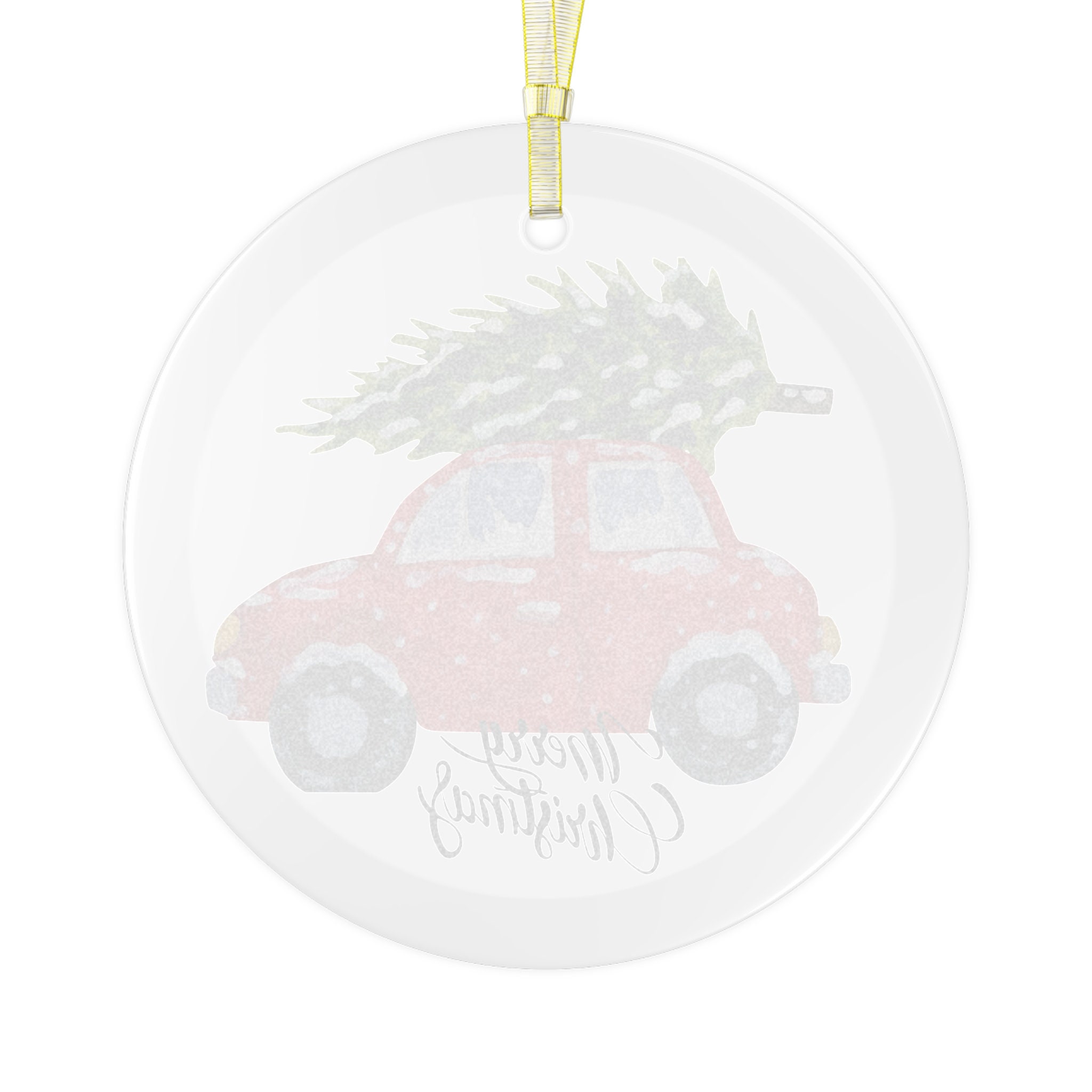 Merry Christmas Glass Ornament Car With Christmas Tree Etsy