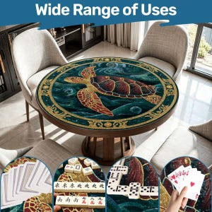 Sea Turtle Mahjong Mat 42 Inch Round Mahjong Mat, Coastal Mahjong Table Cover,Ocean Turtle Mat, Beach House Mahjong Gift,Mahjong Accessories Bild 2