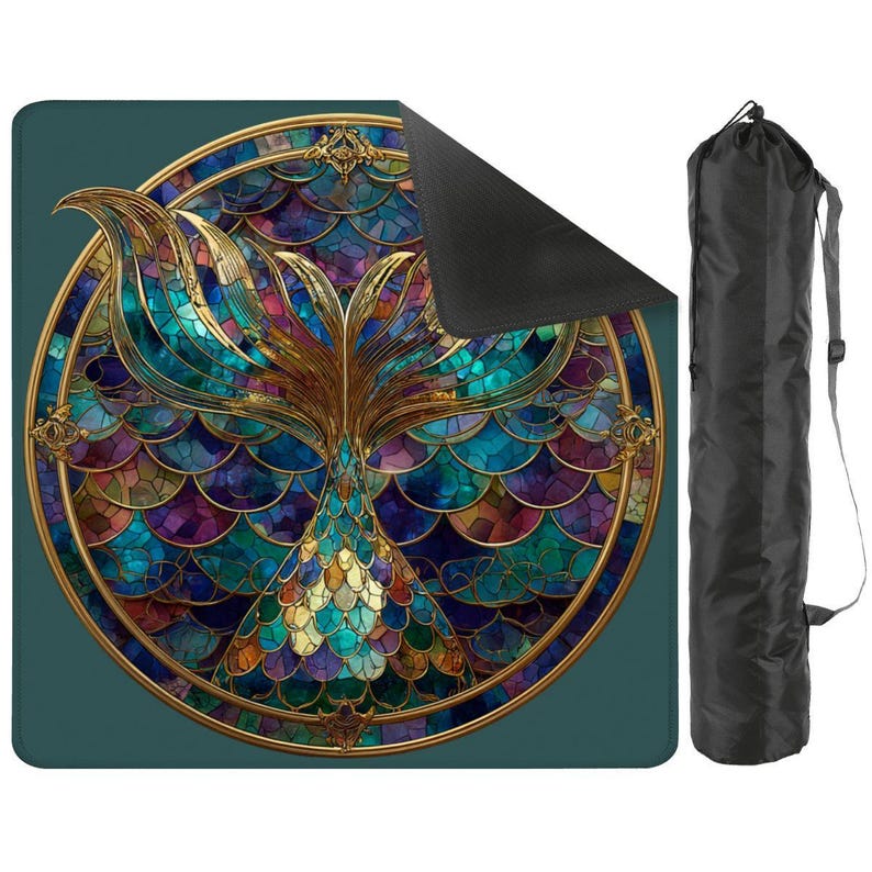 Mermaid Tail Mahjong Mat, Stained Glass Mermaid Mahjong Table Cover, Coastal Game Mat, Ocean Inspired Mahjong Mat, Mermaid Lover Gift image 2