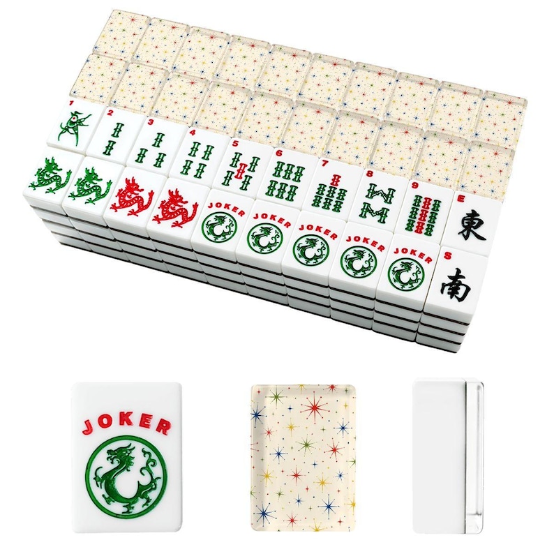 Custom American Mahjong Tiles Retro Starburst | 166 Piece Mahjong Set with Jokers | Mid Century Mahjong Tiles | Atomic Mahjong Accessories image 2