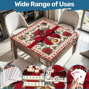 Christmas Mahjong Mat, Scalloped Mahjong Mat, Holiday Mahjong Gift, Poinsettia Mahjong Table Cover, Mahjong Accessories, 26x26 or 33x33 Bild 1