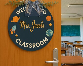 Personalized Teacher Door Sign: Outer Space Classroom Decor