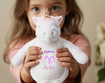 Personalized Aries Unicorn Plush: Custom Stuffed Animal Birthday Gift