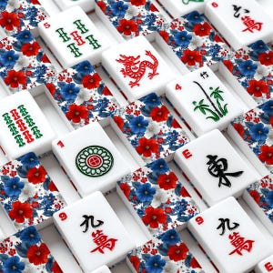 Patriotic Floral American Mahjong Tiles Set, 166 Piece Mahjong Game Set with Jokers, Red White Blue Mahjong Accessories,Grandmillennial Gift Bild 7