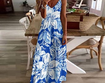 Light Blue Floral Maxi Dress, Flowers Long Spaghetti Straps Women  Sleeveless Casual Cute Designer Elegant Plus Size Cocktail Summer Designer  - Etsy