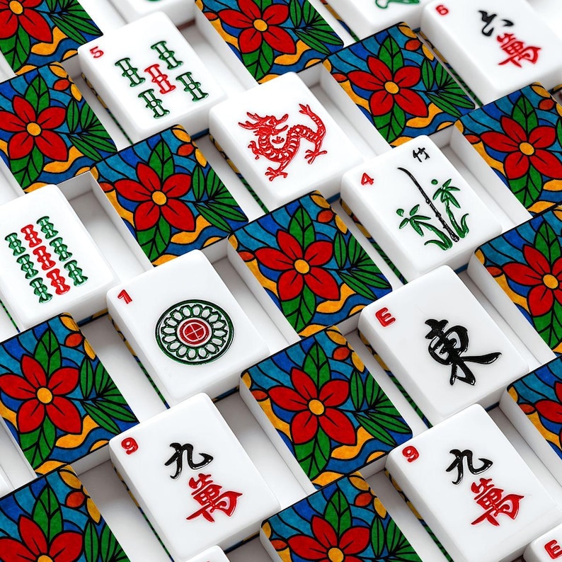 Juego de fichas de Mahjong americano con reverso floral / 166 fichas de Mahjong con comodines / Juego de acrílico premium / Regalo de Mahjong para jugadores imagen 7