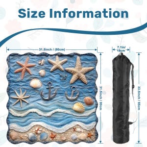 Coastal Scalloped Mahjong Mat 31.5x31.5, Beach Mahjong Table Mat, Ocean Shell, Nautical Game Mat, Foldable Travel Mahj Mat (Ships Folded) image 3