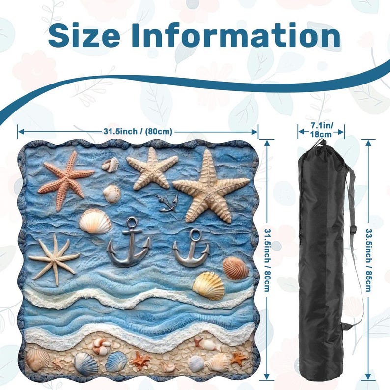 Coastal Scalloped Mahjong Mat 31.5x31.5, Beach Mahjong Table Mat, Ocean Shell, Nautical Game Mat, Foldable Travel Mahj Mat (Ships Folded) image 3