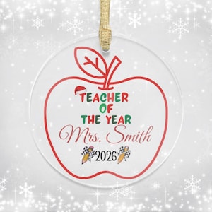 Personalized Teacher Ornament, 2026 Acrylic Ornaments for Teachers, Holiday Gift, Apple Design