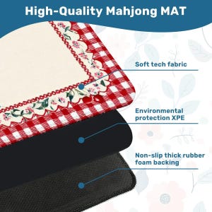 Christmas Mahjong Mat, Holiday Mahjong Table Mat, Red Gingham Cherry Border Mahjong Mat, Personalized Mahjong Gift, Foldable Travel Game Mat image 6