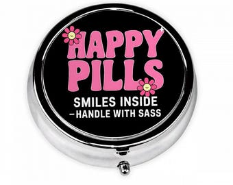 Funny Pill Case: Happy Pills Design - Retro Medicine Holder