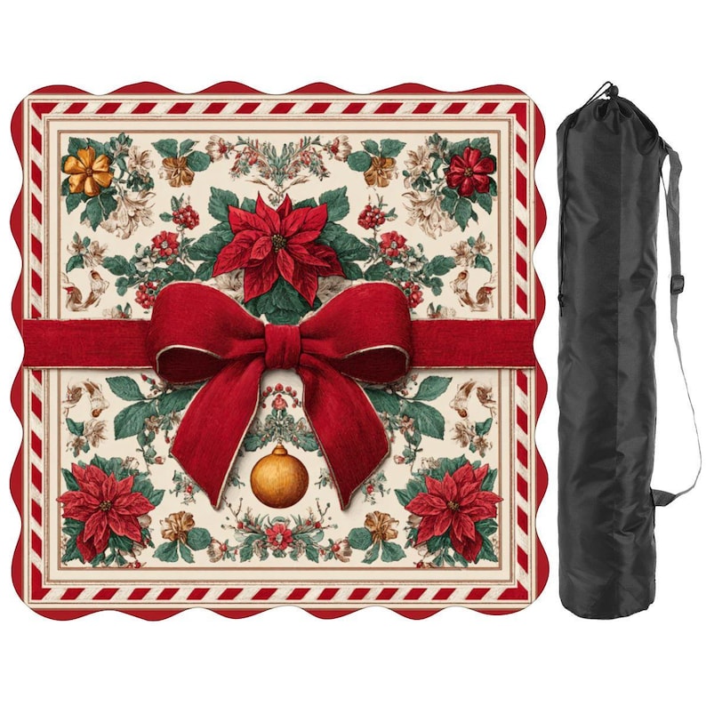 Christmas Mahjong Mat, Scalloped Mahjong Mat, Holiday Mahjong Gift, Poinsettia Mahjong Table Cover, Mahjong Accessories, 26x26 or 33x33 Bild 2