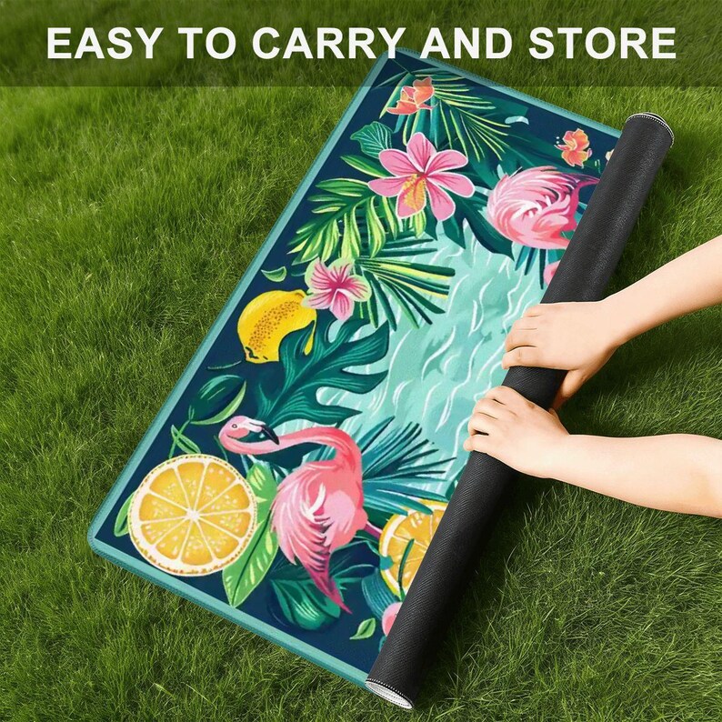 Flamingo Mahjong Mini Mat 20.9” Tropical Game Table Mat Portable Travel Mat Summer Beach Coastal Game Night Gift Non Slip Ships Rolled Up image 6