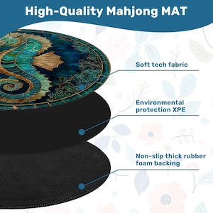 Seahorse Mahjong Mat Round 42 Inch, Coastal Ocean Game Mat, Blue Teal Seahorse Table Cover, Mahjong Table Pad, Poker Mat, Playing Surface afbeelding 4