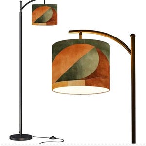 Contemporary Boho Design Arc Floor Lamp, Geometric Shape in Earth Tones, (Made in USA), Home Lighting Decor, Standing Lamp image 1