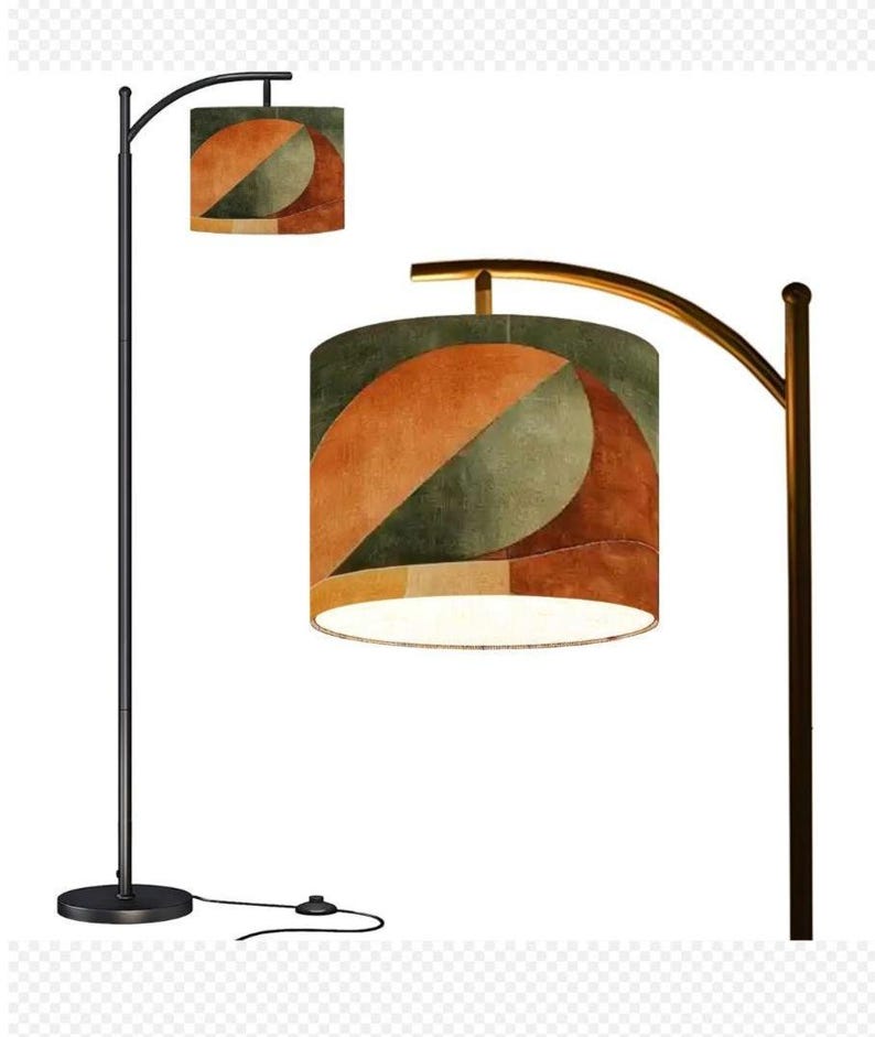 Contemporary Boho Design Arc Floor Lamp, Geometric Shape in Earth Tones, (Made in USA), Home Lighting Decor, Standing Lamp image 1