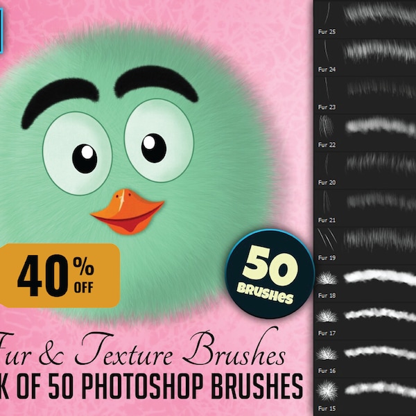 50 Photoshop Brushes of Fur and Textures, Fur Brushes, Hair Brushes, Digital Brushes, Texture Brushes, Photoshop Brushes, Animal Fur Brushes