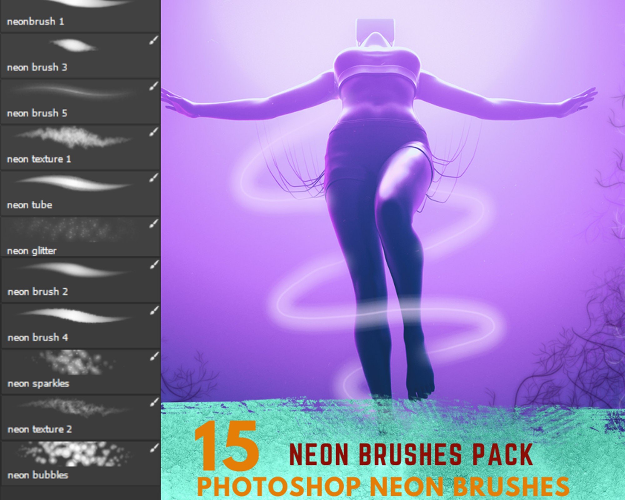 15 Neon Brushes, Neon Light Effects, Brushes, Neon Brushes, Glowing Brush